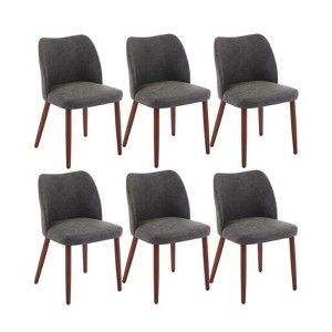 Dining Chair Set of 6, Leather Upholstered Dining Chair with Wood Legs, Wing Backrest, Wooden Kitchen Chair, Kitchen Chairs with Thick Cushions - 1 of 4
