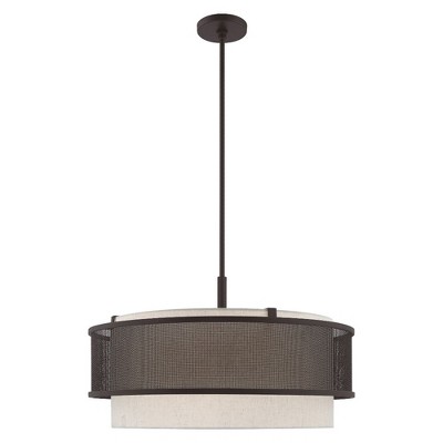 Braddock 5-Light Bronze Drum Pendant with Oatmeal Fabric Shade