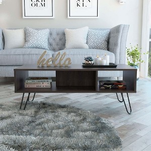 Coffee Table with Four Metal Legs and Two Open Shelves, Spacious Top Surface for D¨¦cor or Storage, Ideal for Living Room - 1 of 4