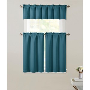 Kate Aurora 3 Piece Room Darkening Rod Pocket Cafe Kitchen Curtain Tier & Valance Set - 1 of 3