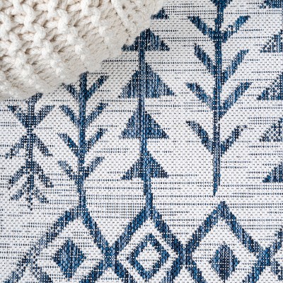 Moroccan-Inspired Ivory and Blue Geometric Synthetic Area Rug - Easy Care
