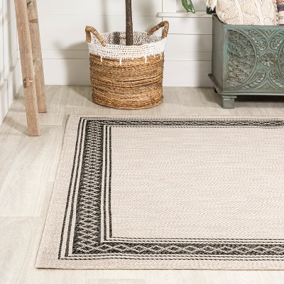 Lucia Geometric Diamond Border Cream/Black 3' x 5' Outdoor Rug