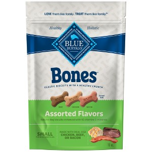 Blue Buffalo Bones Natural Crunchy Dog Treats Small Dog Biscuits with Assorted Flavors Beef, Chicken or Bacon - 16oz - 1 of 4