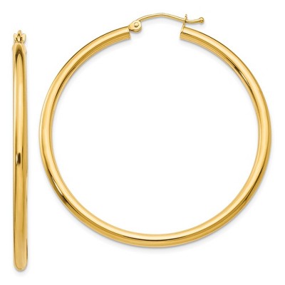 Black Bow Jewelry 2.5mm, 14k Yellow Gold Classic Round Hoop Earrings, 45mm (1 3/4 Inch)