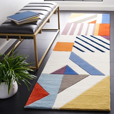 Ivory Geometric Hand-Tufted Wool Runner Rug