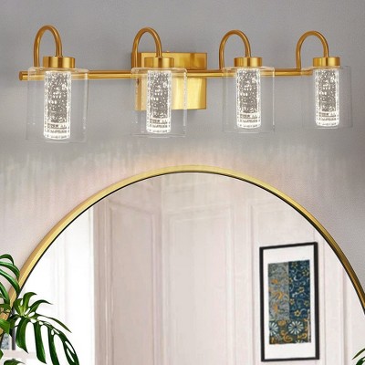 Brushed Gold Bathroom Light Fixtures, Vanity Lights Crystal Bubble Glass Dimmable 3 Color Temperatures Modern Bathroom Wall Sconce