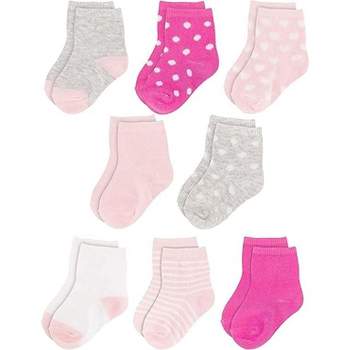 Rising Star Infant Socks for Baby Girls, Crew Ankle Cotton Infant Socks 0-12 months- 8 pack (Pink Princess)