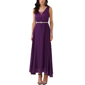 INSPIRE CHIC Women's Lace V Neck Sleeveless Cocktail Wedding Guest Gown Dress - 1 of 4