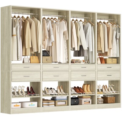Aheaplus Freestanding Closet Organizer with Drawers and Shoe Rack, Walk-In Closet System with Hanging Rods
