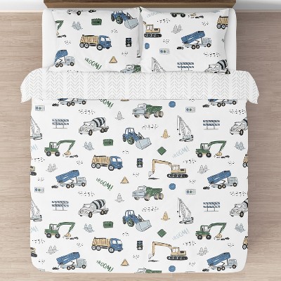 Sweet Jojo Designs Boy Full/Queen Comforter Bedding Set Construction Truck Green Blue and Grey 3pc. — фото 3