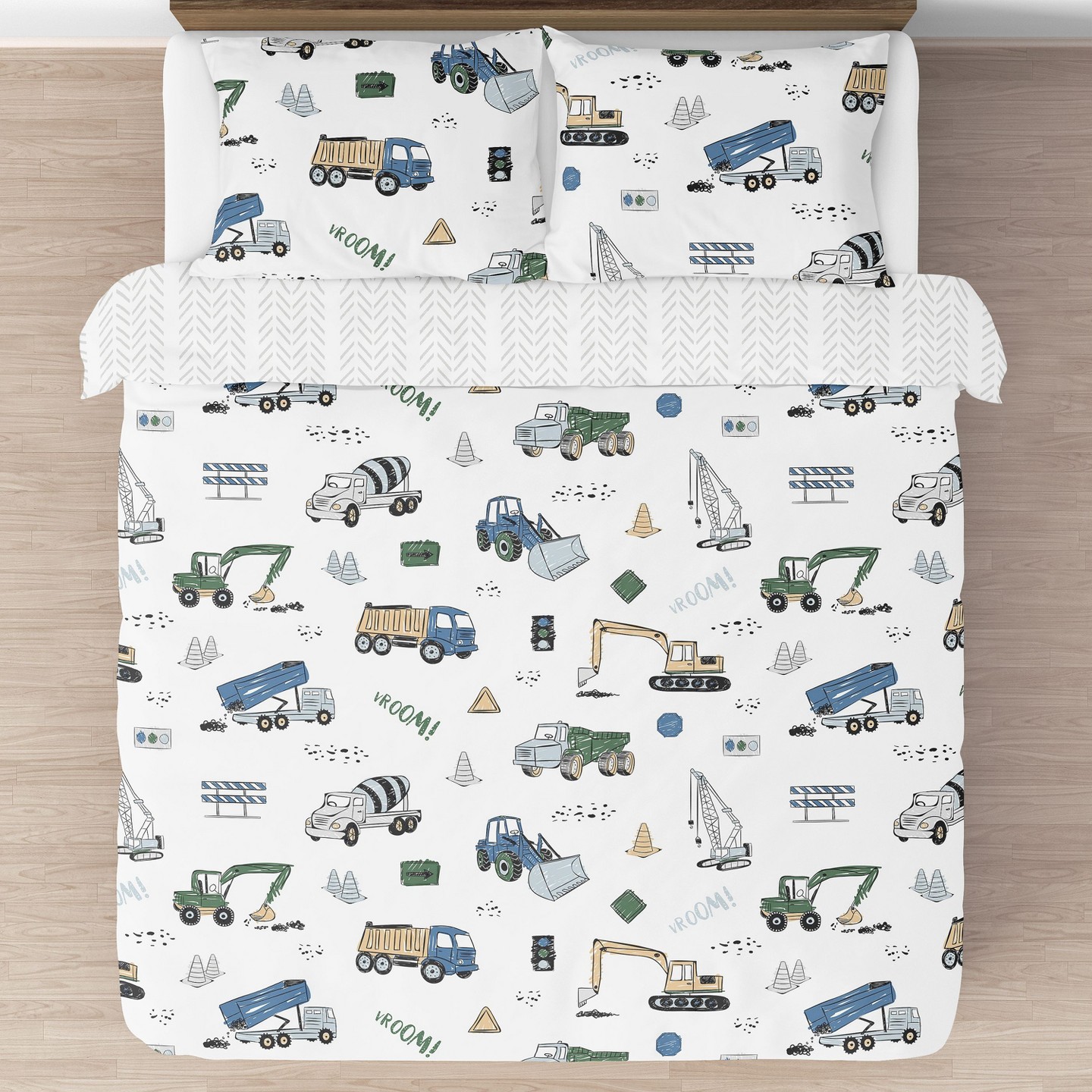 Постельное бельё Sweet Jojo Designs Full/Queen Comforter Bedding Set Construction Truck Green Blue and Grey 3pc. для мальчиков, цвет: Зелёный — фото 3