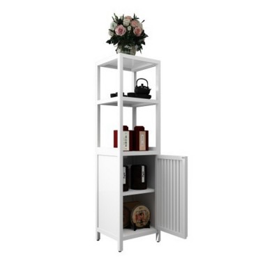 Syemin Decorative Storage Cabinets Bamboo Storage Cabinet Furniture, Accent Cabinet With Shelves, Collectibles Display Case, White, 14.09"*12.99"*52"