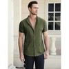 Men's Muscle Dress Shirts Banded Collar Short Sleeve Casual Button Down Shirt - 3 of 4