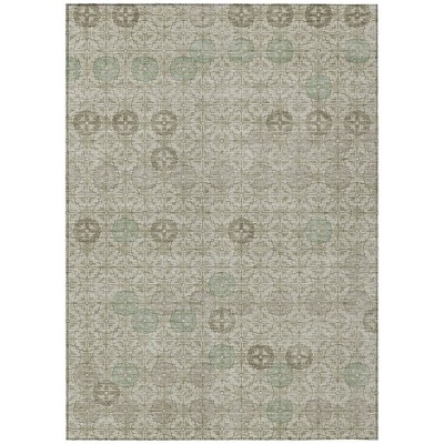 HomeRoots 5' X 8' Beige And Pale Aqua Geometric Washable Indoor Outdoor Area Rug