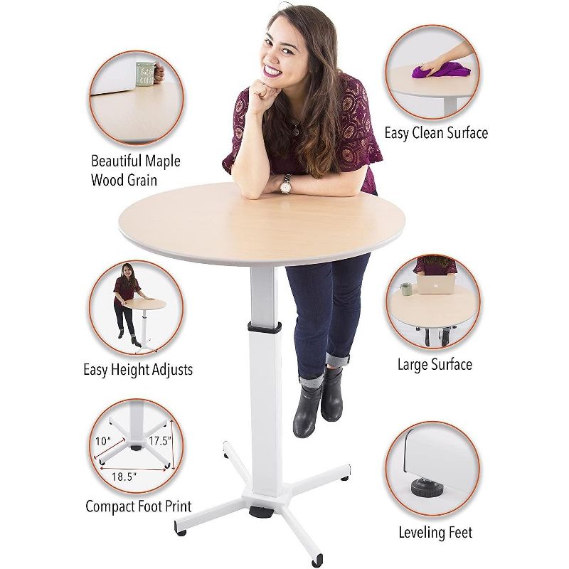 Multifunctional Round Table with Pneumatic Height Adjustment – White – Stand Steady, 4 of 8