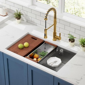 32 x 18 inch Undermount Workstation Sink, Stainless Steel Single Bowl Kitchen Sink 18 Gauge - 1 of 4