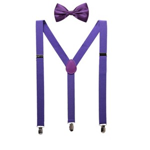 INSPIRE CHIC Gender Neutral Set Y Shape Adjustable Elastic Shoulder Strap Suspenders Bow Tie - 1 of 4