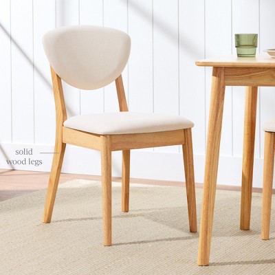 Light Oak and Cream Upholstered Mid-Century Modern Side Chairs, Set of 2