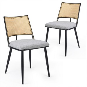Kumasinova Dining Chair Set of 2,Mid-Century Modern Kitchen Chairs with Rattan Back&Mtal Legs,Soft Boucle Upholstered Accent Dining Chairs - 1 of 4