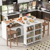 VYNXARIA Rolling Kitchen Island With Extended Table,2 Fluted Glass Doors, Kitchen Island with a Storage Compartment and Side 3 Open Shelves,White - 2 of 4