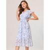 Allegra K Women's Floral Elastic Waist V Neck Ruffled Hem Chiffon Dress - 4 of 4