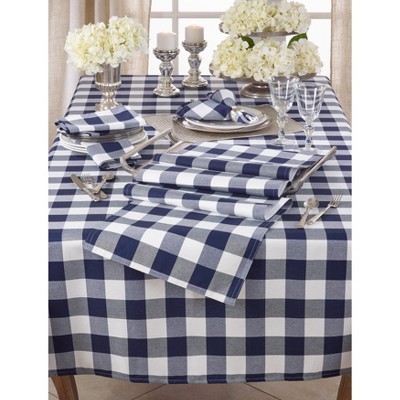 Navy Blue Cotton-Poly Blend Buffalo Plaid Table Runner