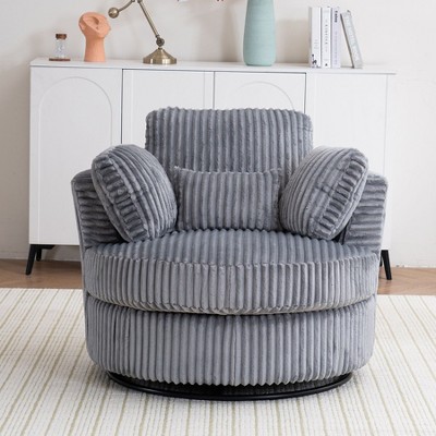 CAVINAS Oversized 360°Swivel Chair Accent Armchair with 4 Pillows,Luxury Corduroy Barrel Chairfor Living Room& Bedroom,Chic Lounge Chair