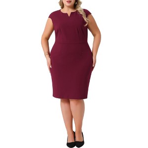 Agnes Orinda Women's Plus Size Notched Neck Sleeveless Pencil Work Midi Sheath Dress - 1 of 4