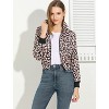 Allegra K Women's Stand Collar Elastic Hem Printed Bomber Jacket - 3 of 4