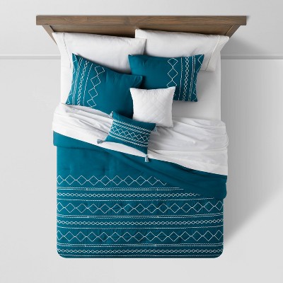 Threshold 4pc Twin/Twin Extra Long Diamond Stitch Comforter Bedding Set Dark Teal Blue - Threshold™: Includes Decorative Pillows, OEKO-TEX Certified — фото 3