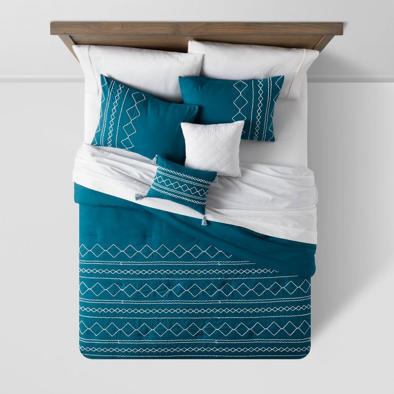 5pc Diamond Stitch Comforter Bedding Set Dark Teal Blue - Threshold™, 3 of 13