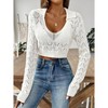 Women's Short Sleeve Sweater Polo Collar Cut Out Crop Sweater Knitwear Boho Casual Summer Fall Knit Top - 2 of 4