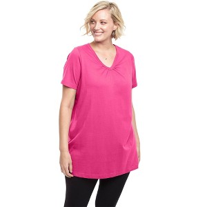 Woman Within Perfect Short-Sleeve Shirred V-Neck Tunic - 1 of 4