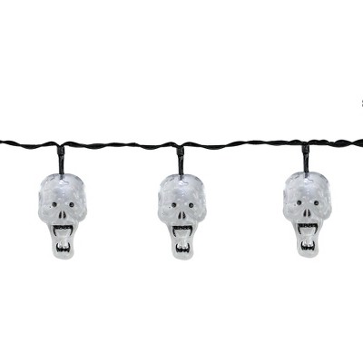 Northlight 10 White Skull LED Halloween Lights - 5.75 ft Black Wire