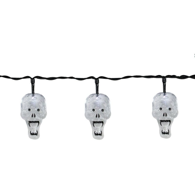 Northlight 10 White Skull LED Halloween Lights - 5.75 ft Black Wire, 1 of 4