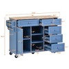 Rolling Kitchen Cart with Rubber Wood Desktop, Adjustable Shelf, Mobile Kitchen Island with Storage and 5 Draws, Spice Rack & Towel Handle, Sideboard - 2 of 4