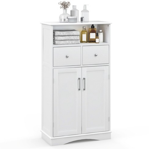 White Bathroom Storage Cabinet, Freestanding Cabinet with Drawers