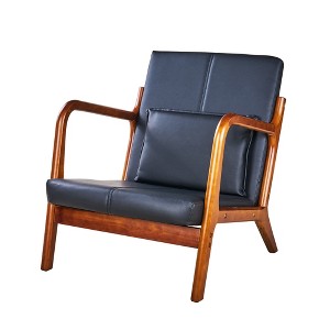 VECELO Mid-Century Modern Accent Chair, Upholstered Lounge Chair with 1 Pillow, Solid Wood Frame, Black - 1 of 4