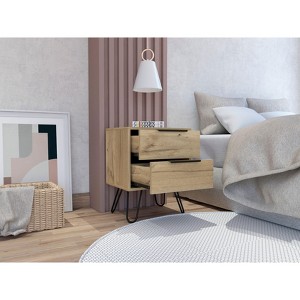 Kumasinova Modern Wood Nightstand with 2 Steel Hairpin Legs,22.44" Night Stand with Drawers,Stylish Bedside Table for Bedroom&Living Room - 1 of 4