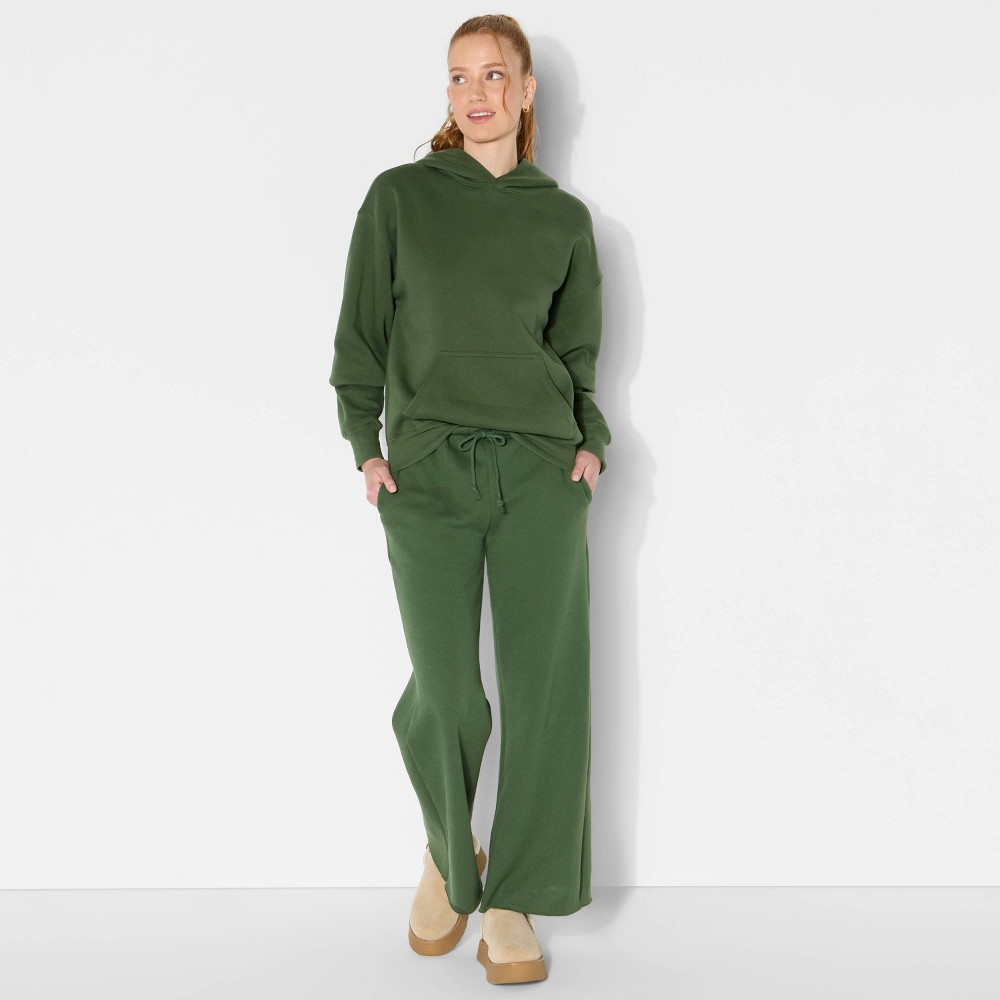Women's Oversized Bubble Hem Hooded Sweatshirt - Wild Fable™ Dark Green XL