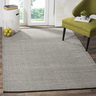 Ivory & Black Hand-Woven Cotton and Wool Area Rug - 5' x 8'