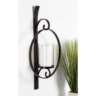 Black Metal Wall Candle Holder Sconce with Glass Pillar