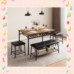 Garvee Stylish Dining Table Set for 4 - Kitchen Table with Comfortable Bench & 2 Chairs, Space-Saving Design with Wine Rack - 1 of 4