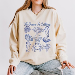 Simply Sage Market The Ocean Is Calling Collage Lightweight Garment Dyed Sweatshirt - 1 of 4