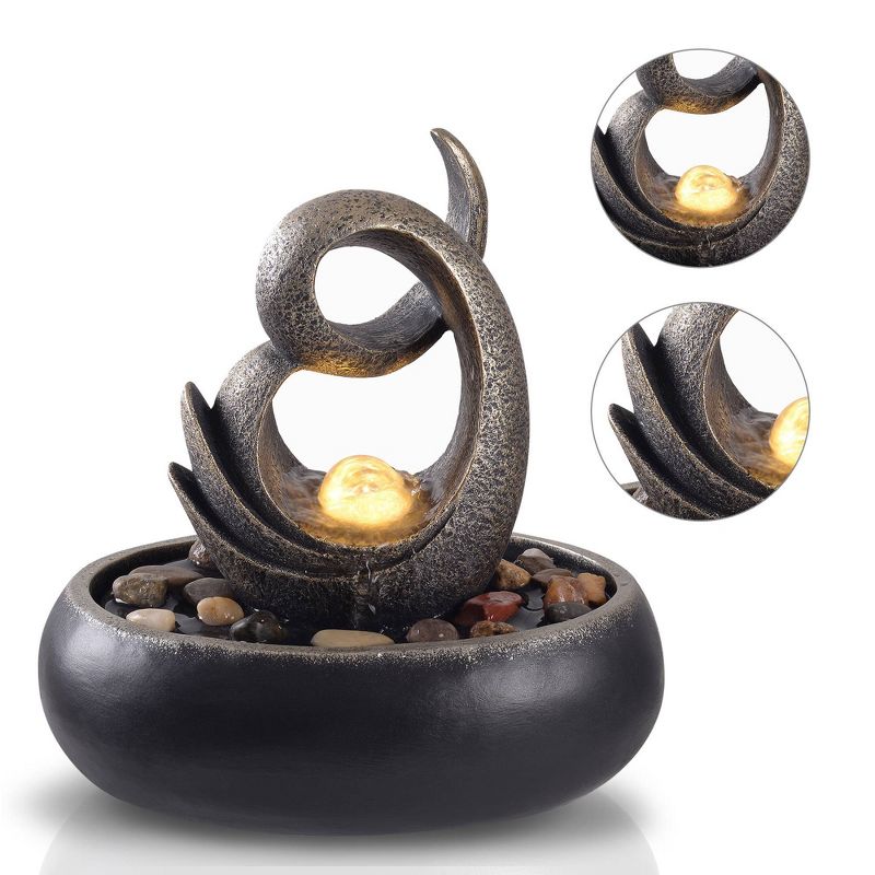 7.5&#34; Resin Table Top Fountain with LED Lights Brown - Teamson Home, 4 of 9