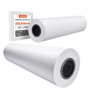 VEVOR Wide Format Paper, 24 in x 500 ft Plotter Paper, 2 Rolls CAD Bond Rolls with 3 in Core, 20 LB Bond Paper Rolls, Idea for CAD Drawings, White - 1 of 4