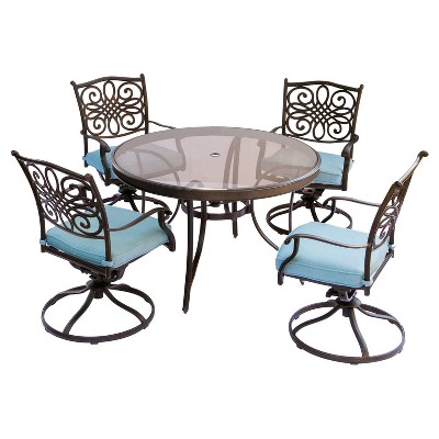 Traditions 5pc Round Metal Patio Dining Set - Blue - Hanover