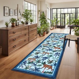 Washable Tiger Rug Tropical Jungle Plant Rug Non Slip Low Pile Rug Soft Contemporary Throw Floor Cover Foldable Indoor Carpet for Living Room Bedroom - 1 of 4