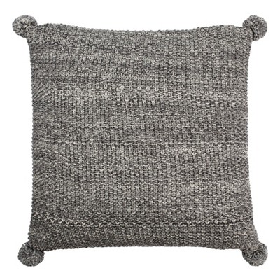 20"x20" Oversize Knit Square Throw Pillow with Pom-Pom Dark Gray - Safavieh