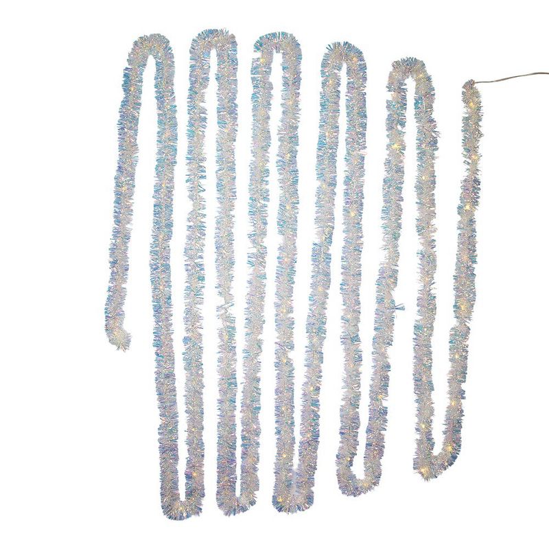Kurt Adler 32.8-Foot Battery-Operated Iridescent Tinsel Garland with 100 Warm White Lights, 1 of 4